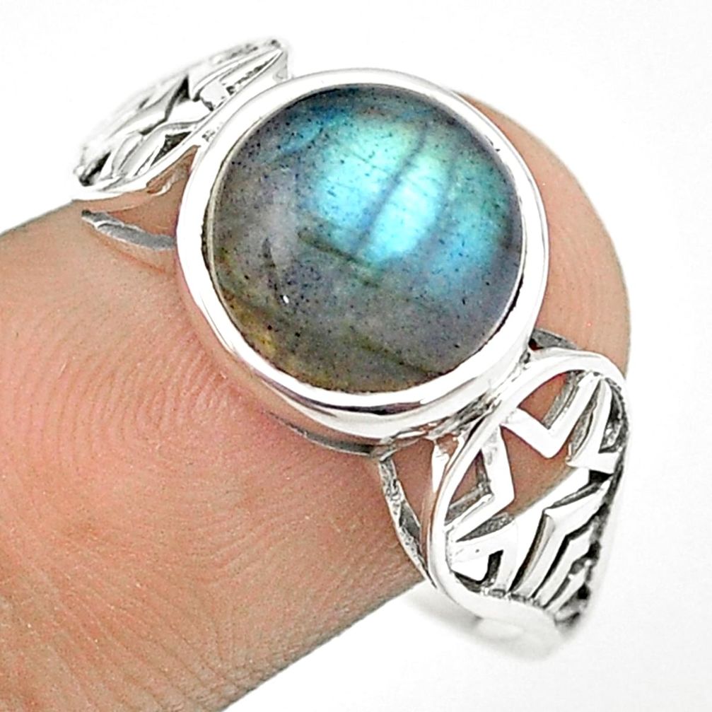 5.37cts solitaire natural blue labradorite 925 silver ring size 10.5 u24352