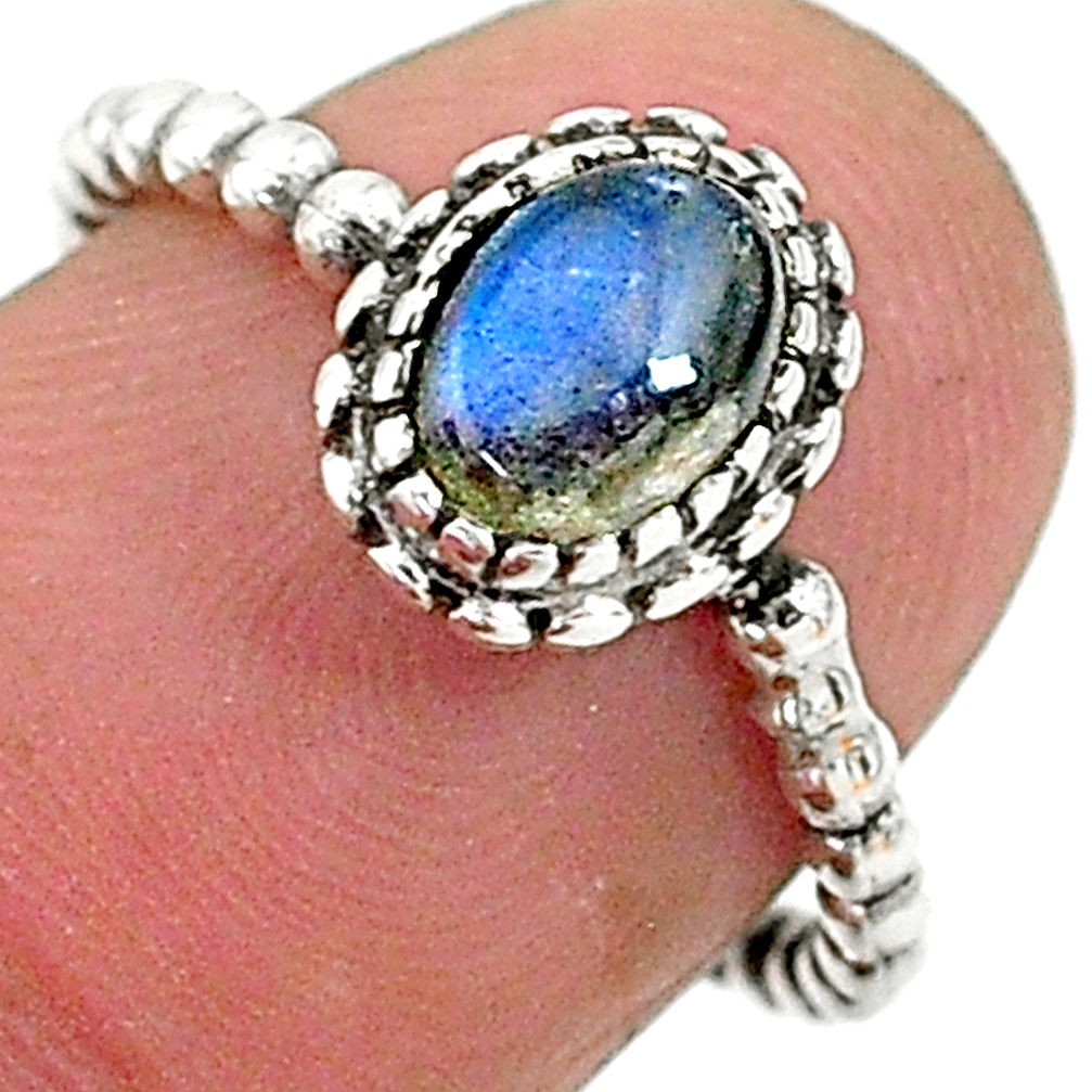 1.52cts solitaire natural blue labradorite 925 sterling silver ring size 6 t6357