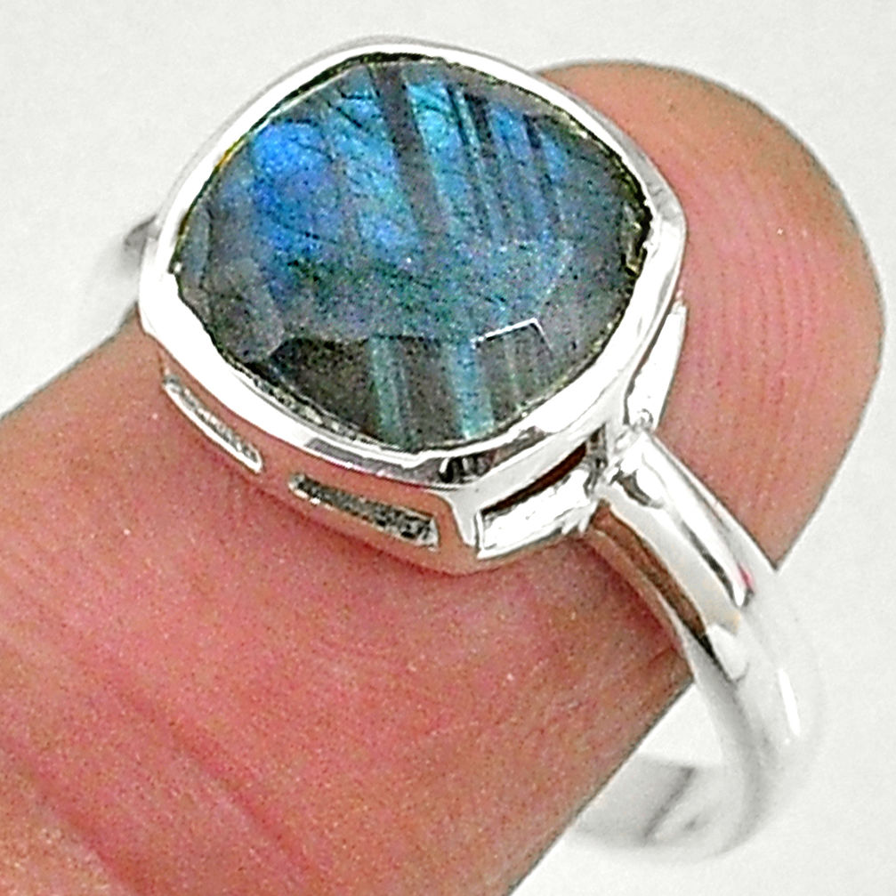 4.52cts solitaire natural blue labradorite 925 sterling silver ring size 8 t8203