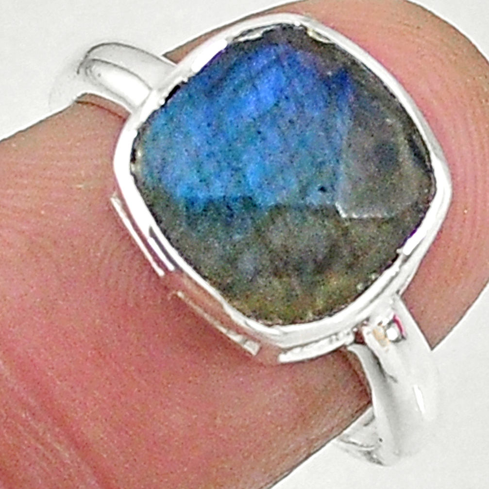 5.45cts solitaire natural blue labradorite 925 sterling silver ring size 9 t8216