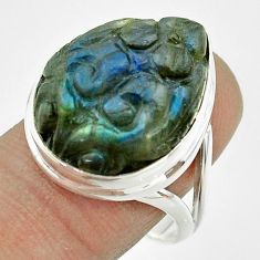 18.47cts solitaire natural blue labradorite carving silver ring size 8.5 t58826