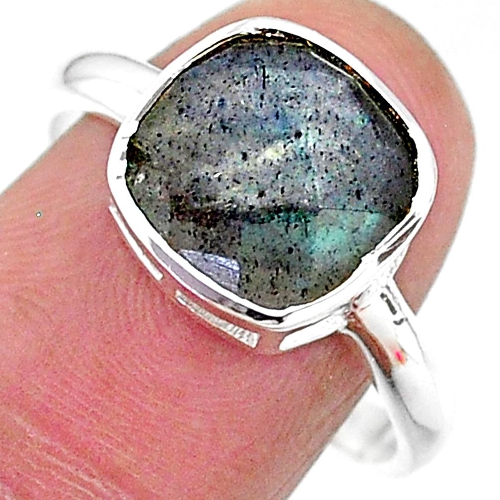 5.42cts solitaire natural blue labradorite cushion 925 silver ring size 9 t11328