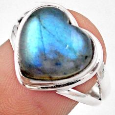 6.07cts solitaire natural blue labradorite heart 925 silver ring size 7.5 u2908