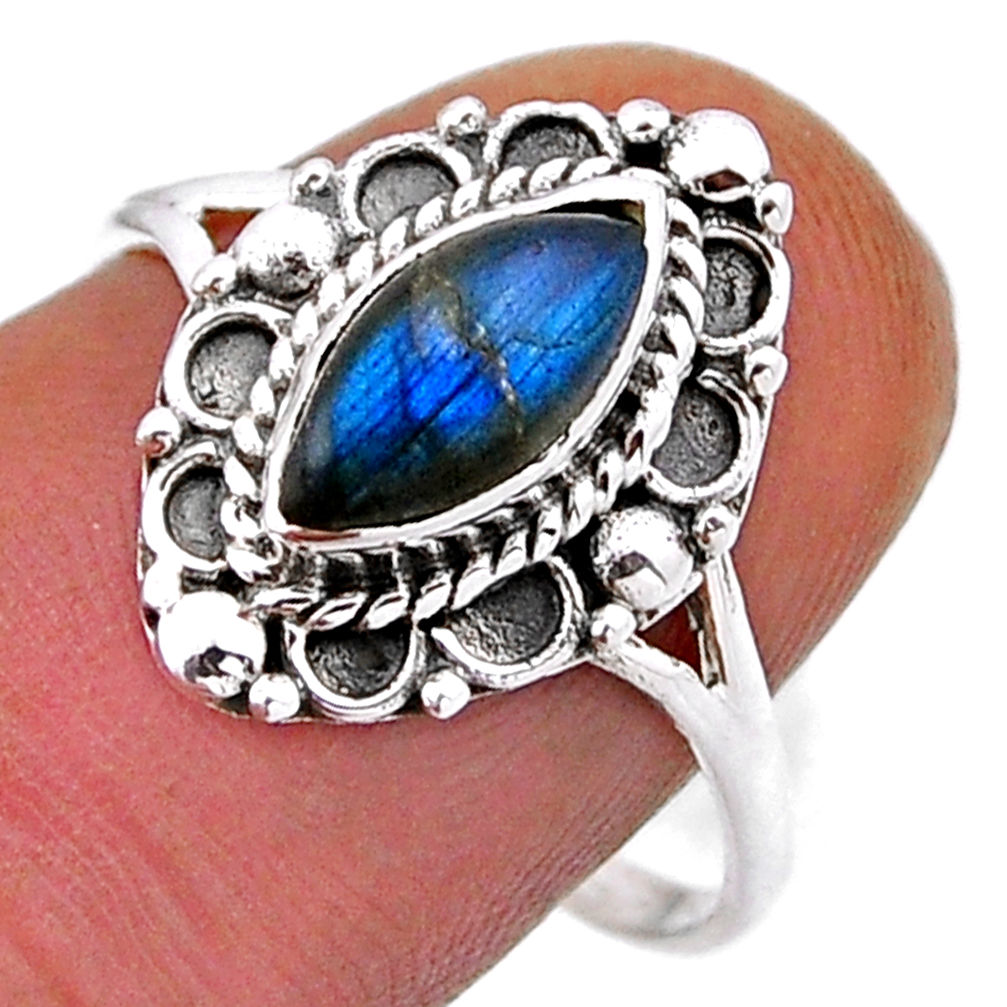 3.06cts solitaire natural blue labradorite marquise silver ring size 8.5 n49735
