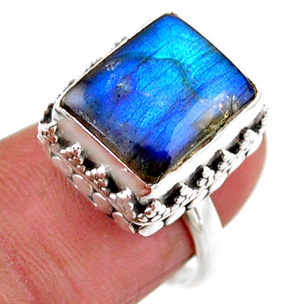 5.30cts solitaire natural blue labradorite octagan 925 silver ring size 6 r51532