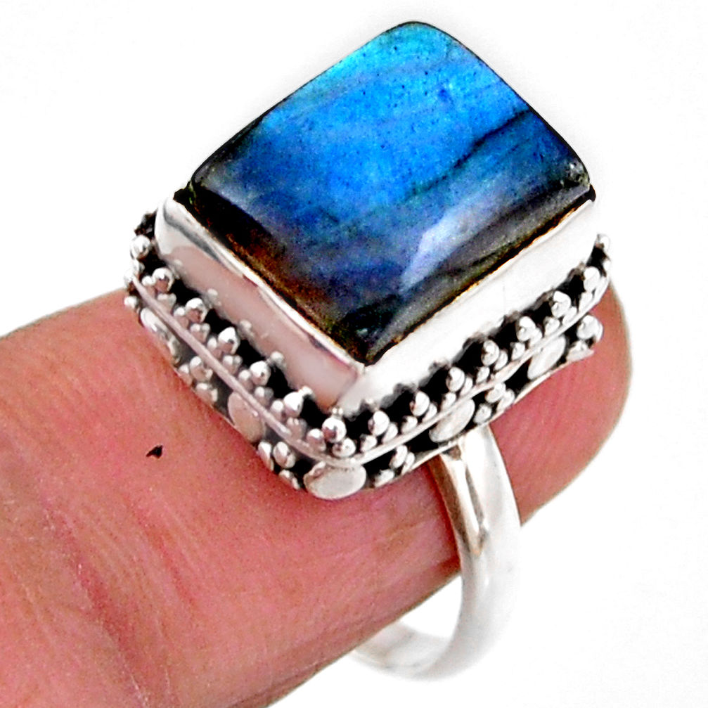 5.30cts solitaire natural blue labradorite octagan 925 silver ring size 7 r51543