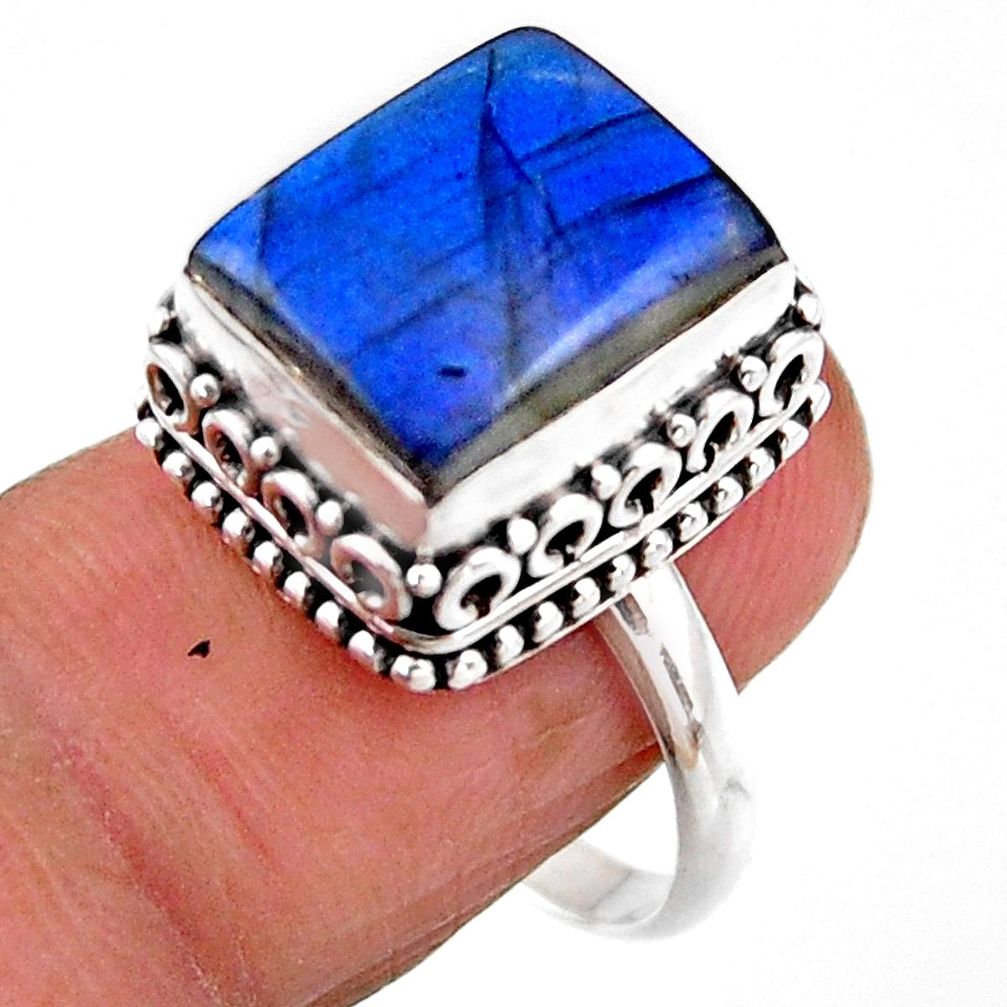 4.82cts solitaire natural blue labradorite octagan 925 silver ring size 8 r51542