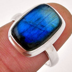 6.10cts solitaire natural blue labradorite octagan silver ring size 6.5 n41384