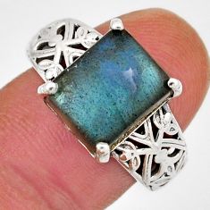 5.32cts solitaire natural blue labradorite octagan silver ring size 7.5 y46154