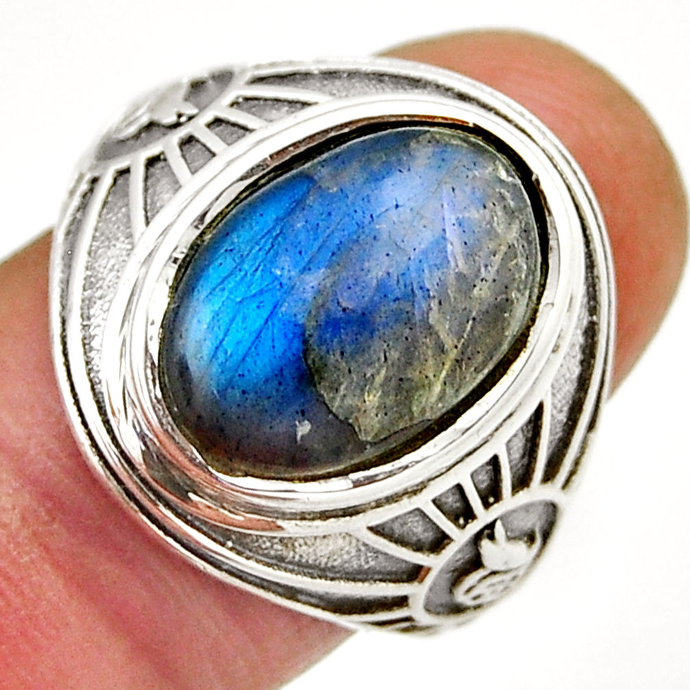 6.73cts solitaire natural blue labradorite oval 925 silver ring size 7.5 n26155