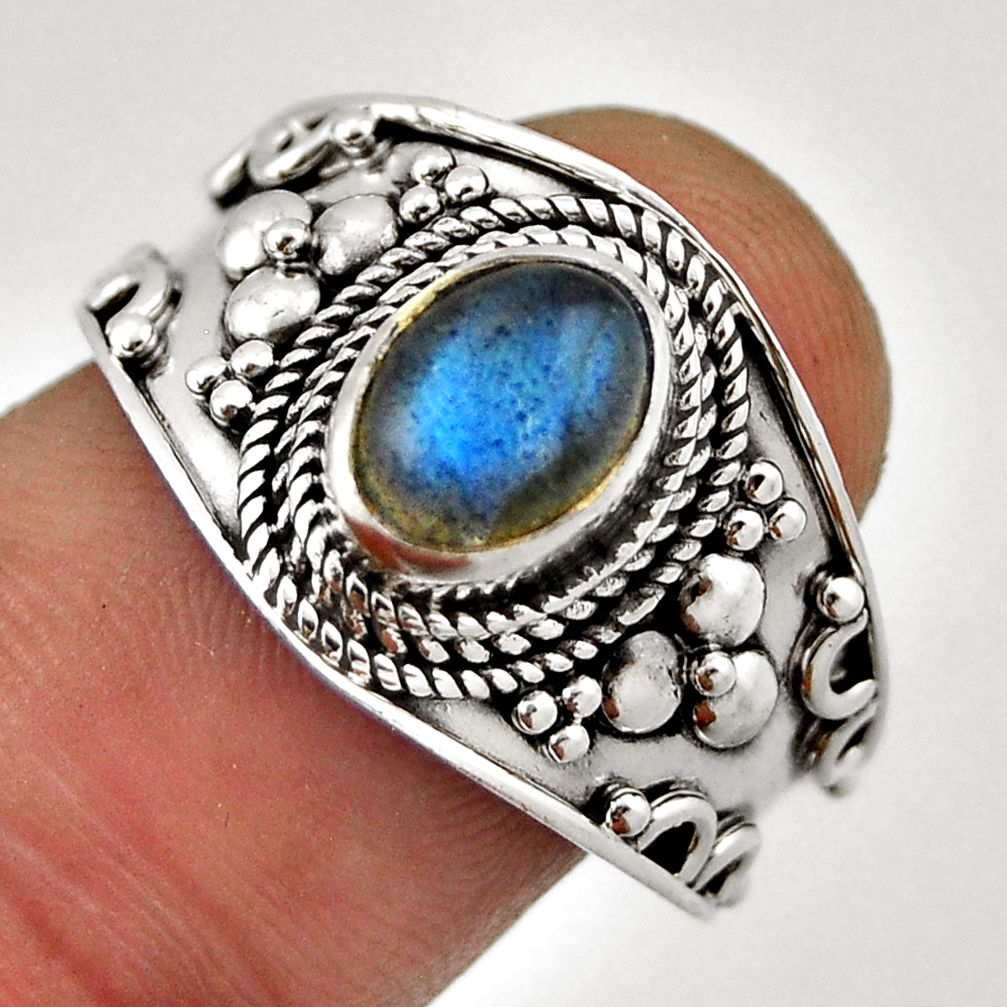 1.86cts solitaire natural blue labradorite oval 925 silver ring size 8.5 n37826