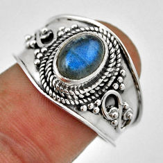 2.01cts solitaire natural blue labradorite oval 925 silver ring size 8.5 n37829
