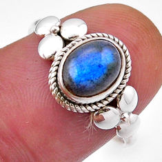1.83cts solitaire natural blue labradorite oval 925 silver ring size 7.5 n47500