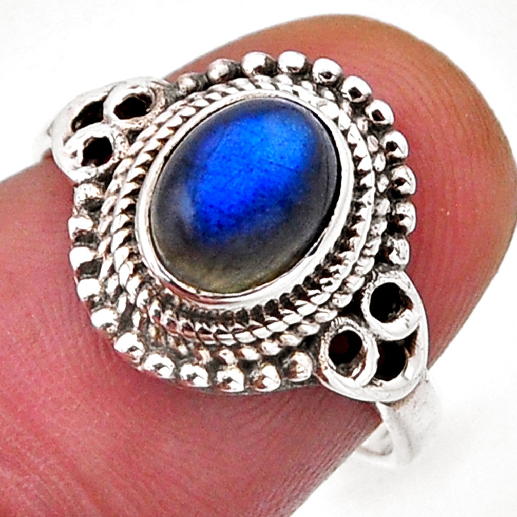 2.02cts solitaire natural blue labradorite oval 925 silver ring size 6.5 n54999