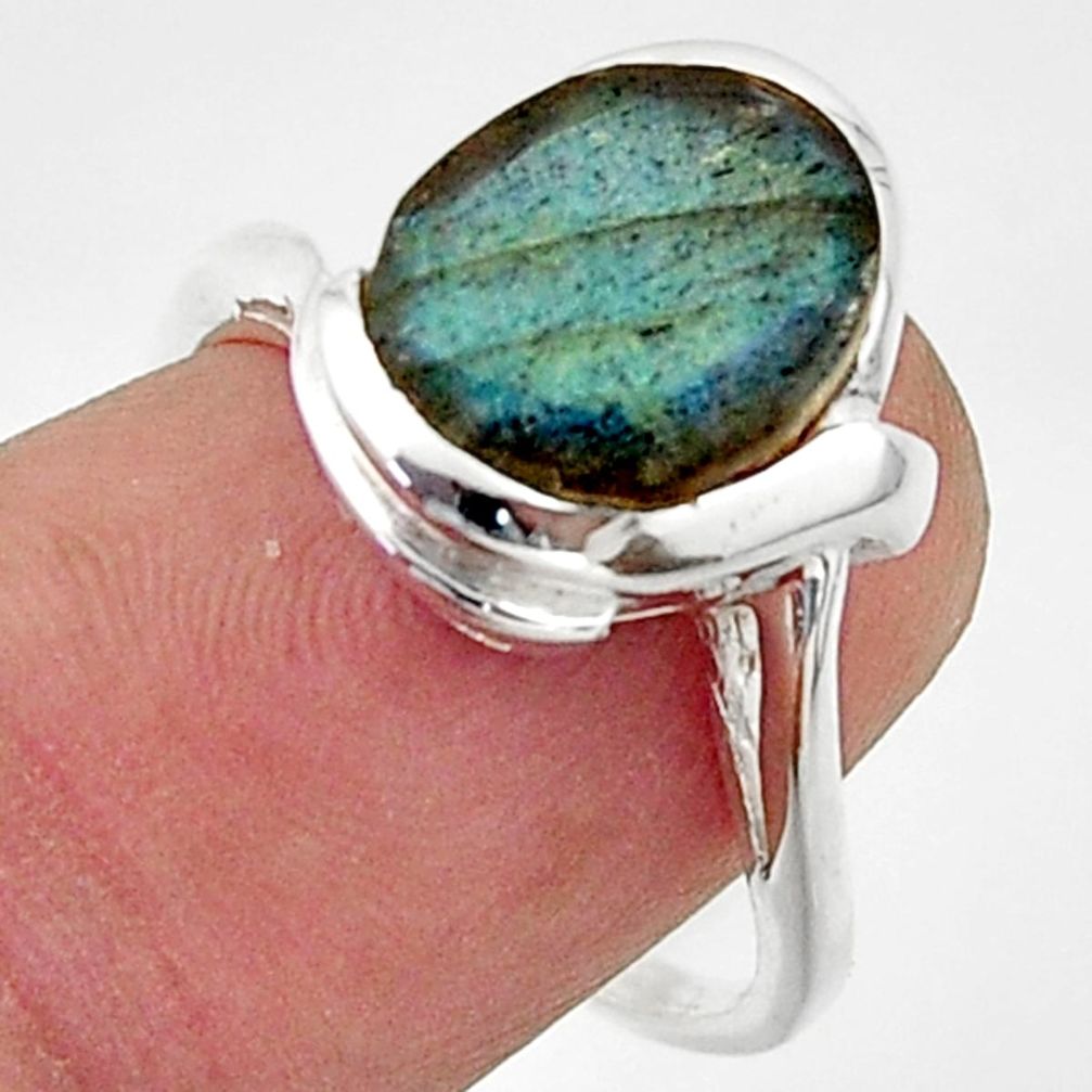 5.11cts solitaire natural blue labradorite oval 925 silver ring size 7.5 r40819