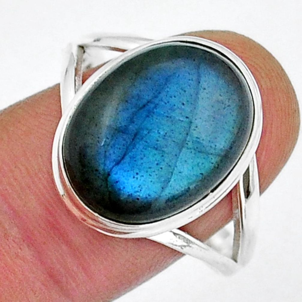 9.57cts solitaire natural blue labradorite oval 925 silver ring size 11 y18236