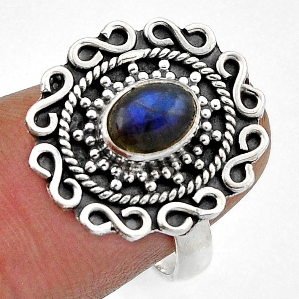 1.49cts solitaire natural blue labradorite oval 925 silver ring size 6 n42996