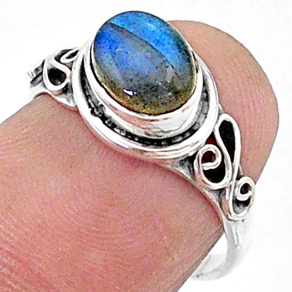 2.15cts solitaire natural blue labradorite oval 925 silver ring size 6 t15675