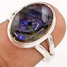 5.96cts solitaire natural blue labradorite oval 925 silver ring size 6 t80057