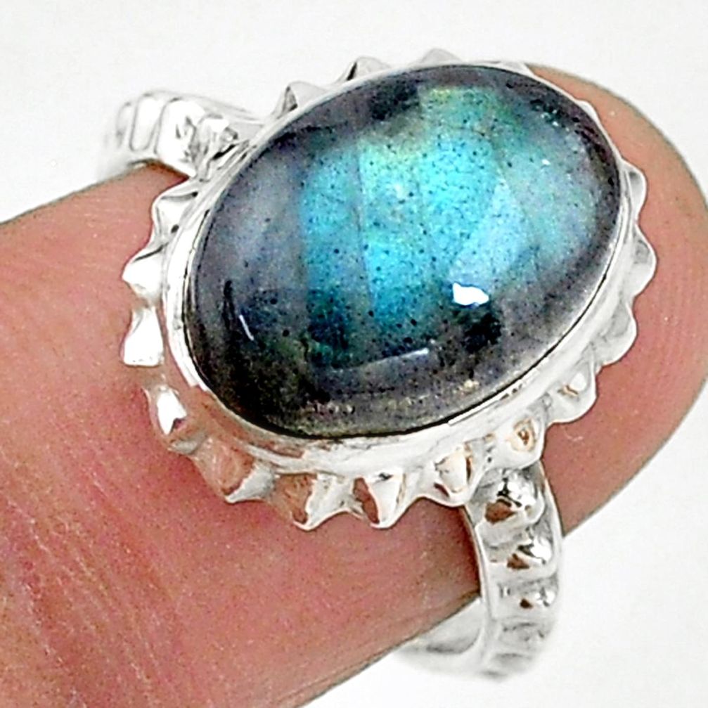 6.35cts solitaire natural blue labradorite oval 925 silver ring size 7 t15419