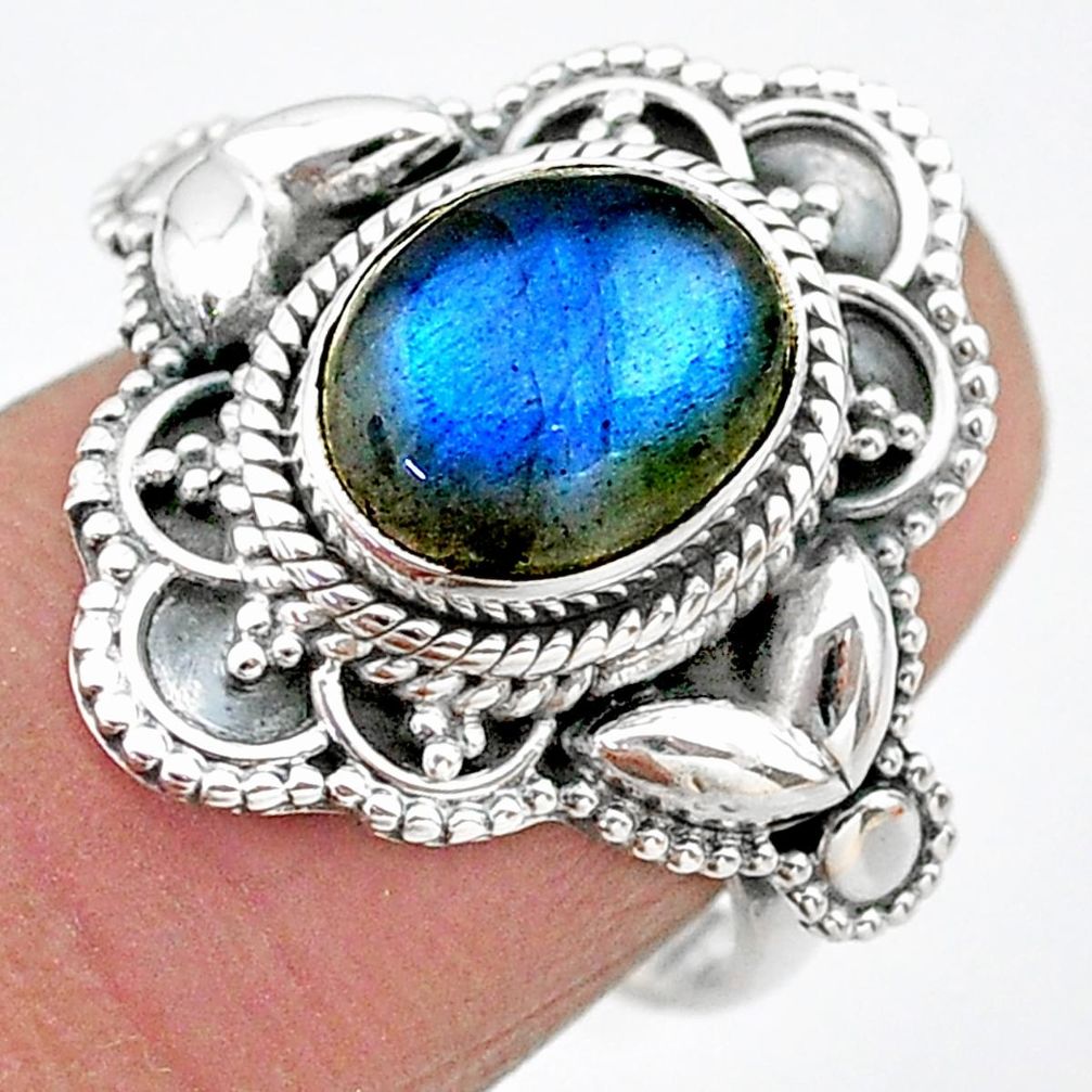 4.07cts solitaire natural blue labradorite oval 925 silver ring size 7 t20037
