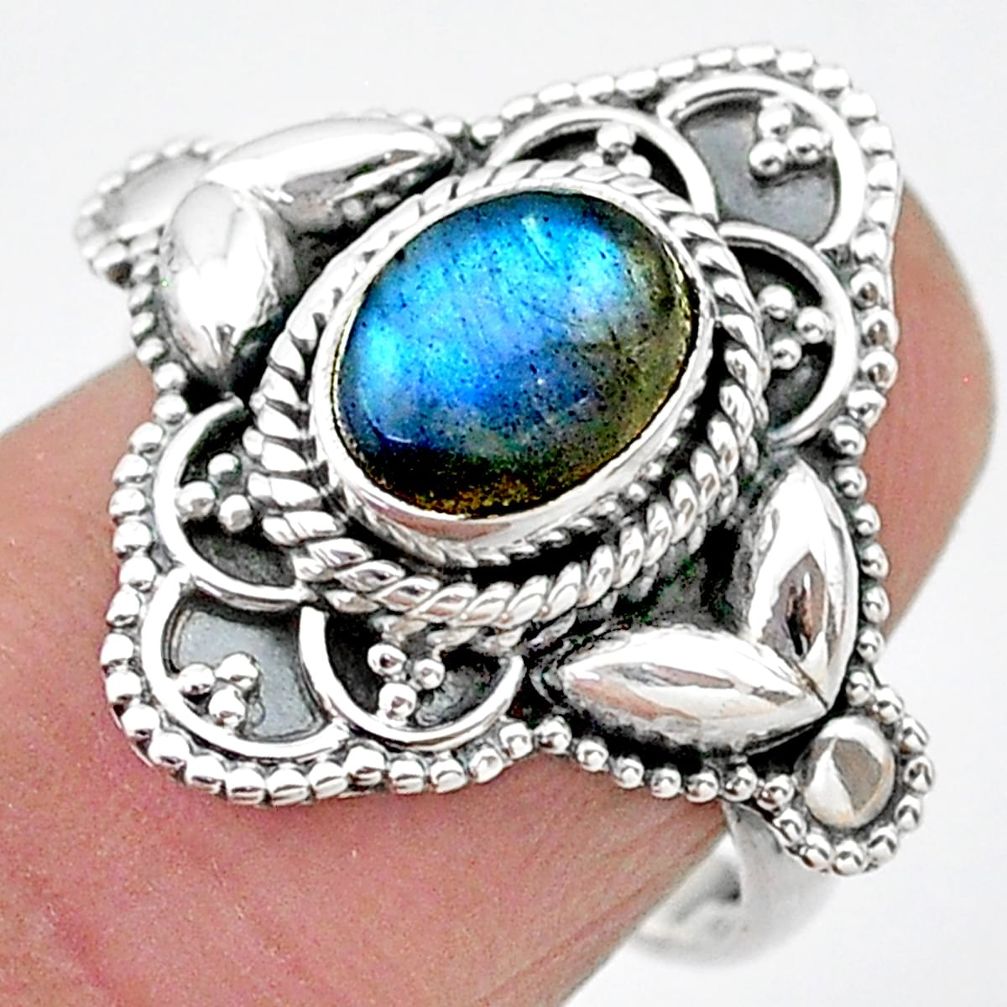 1.93cts solitaire natural blue labradorite oval 925 silver ring size 7 t20038