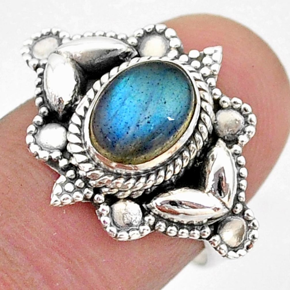 2.01cts solitaire natural blue labradorite oval 925 silver ring size 7 t43979