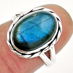 6.10cts solitaire natural blue labradorite oval 925 silver ring size 7 y17513