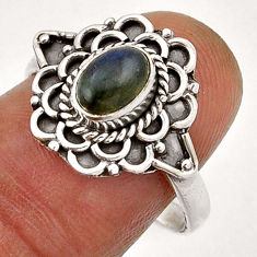 1.48cts solitaire natural blue labradorite oval 925 silver ring size 8 n43056