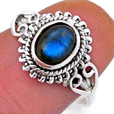2.14cts solitaire natural blue labradorite oval 925 silver ring size 8 n49698