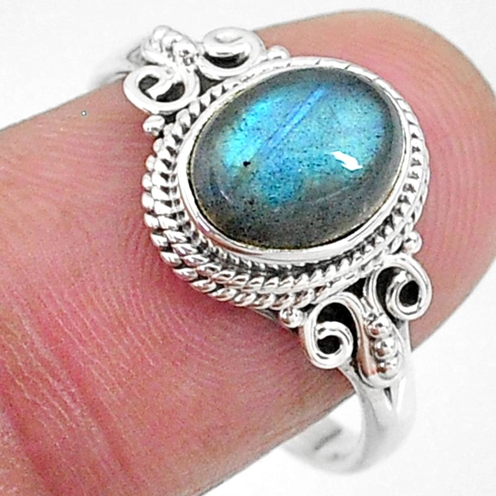 3.13cts solitaire natural blue labradorite oval 925 silver ring size 8 t11298