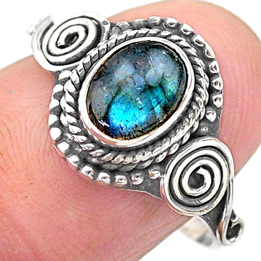1.43cts solitaire natural blue labradorite oval 925 silver ring size 8 t26220