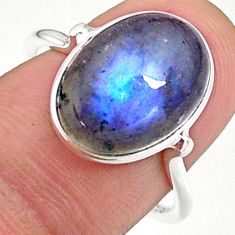 6.68cts solitaire natural blue labradorite oval 925 silver ring size 8 t34693