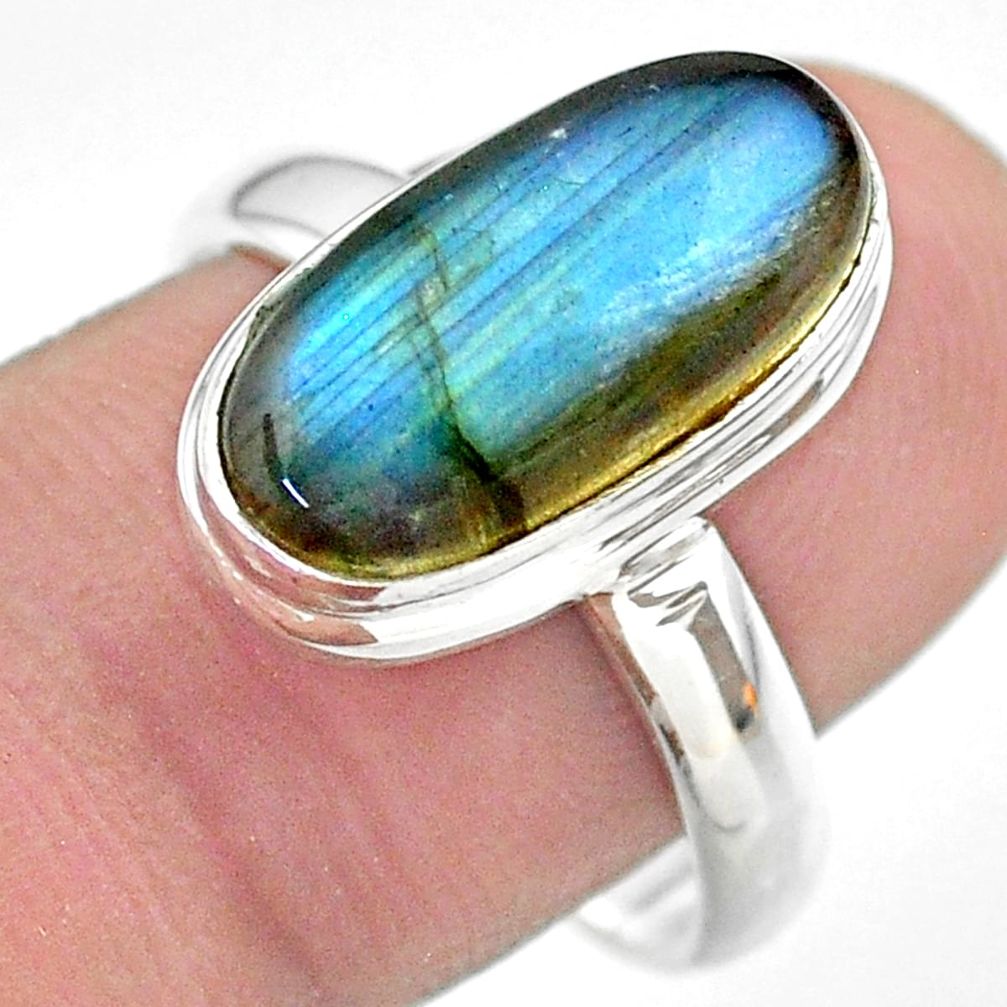 7.36cts solitaire natural blue labradorite oval 925 silver ring size 9 t29238
