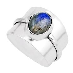 4.44cts solitaire natural blue labradorite oval 925 silver ring size 9 y44713