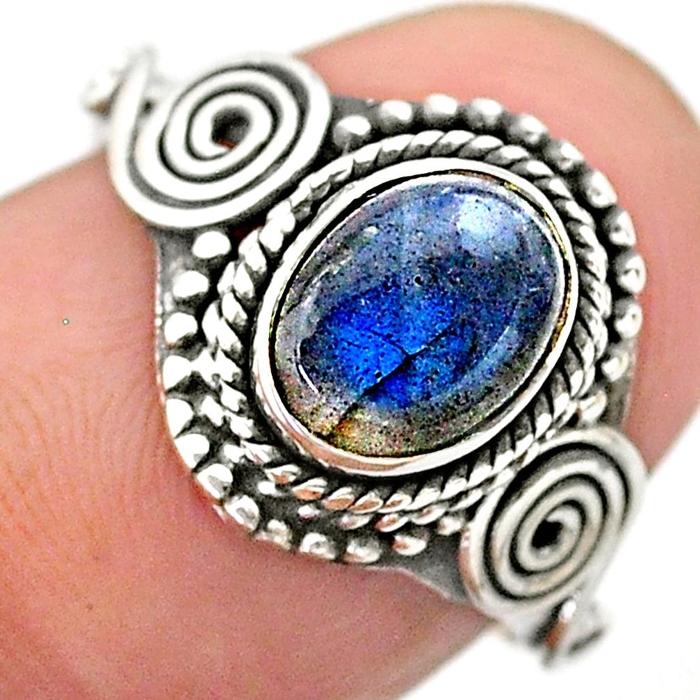 1.42cts solitaire natural blue labradorite oval 925 silver ring size 6.5 t26216