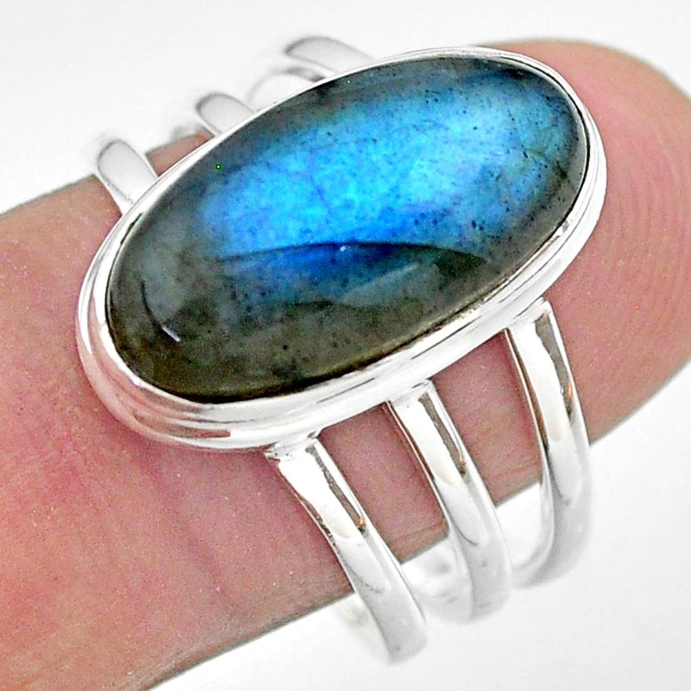 8.65cts solitaire natural blue labradorite oval 925 silver ring size 9.5 t29239