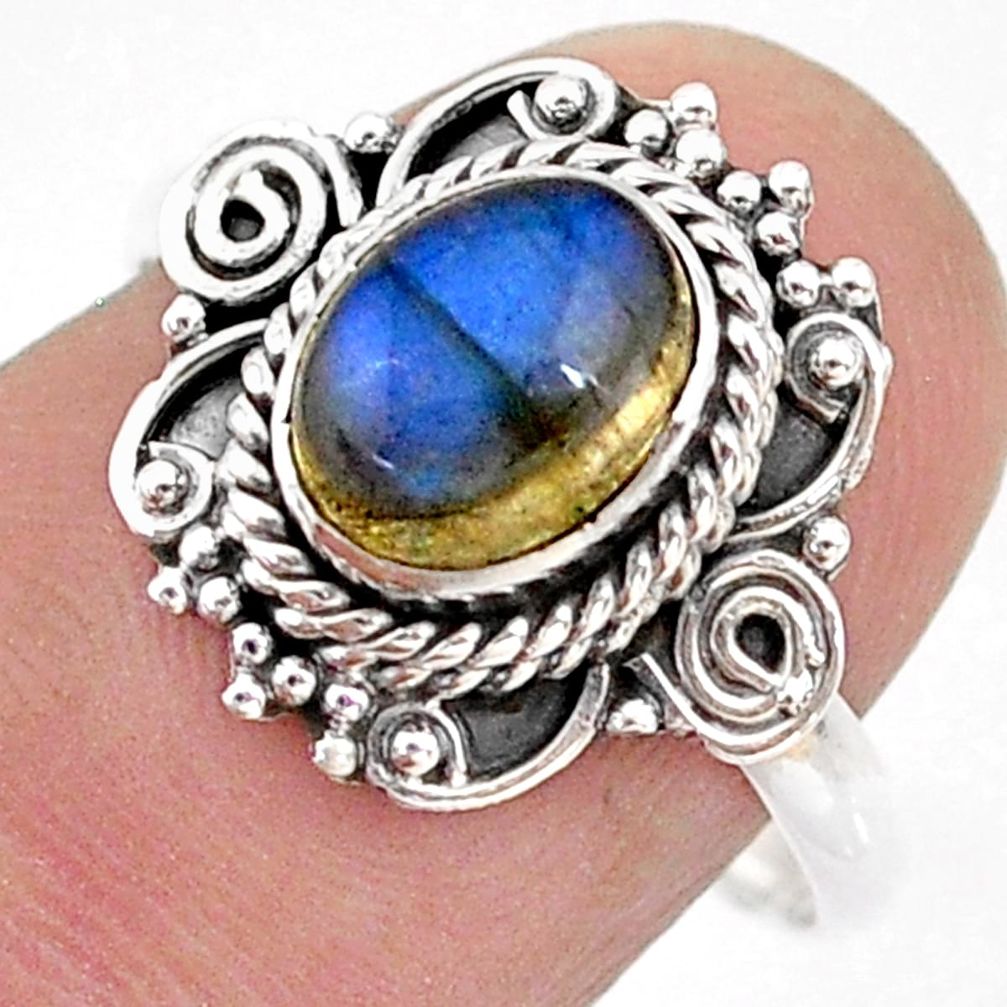 1.99cts solitaire natural blue labradorite oval 925 silver ring size 8.5 t43788
