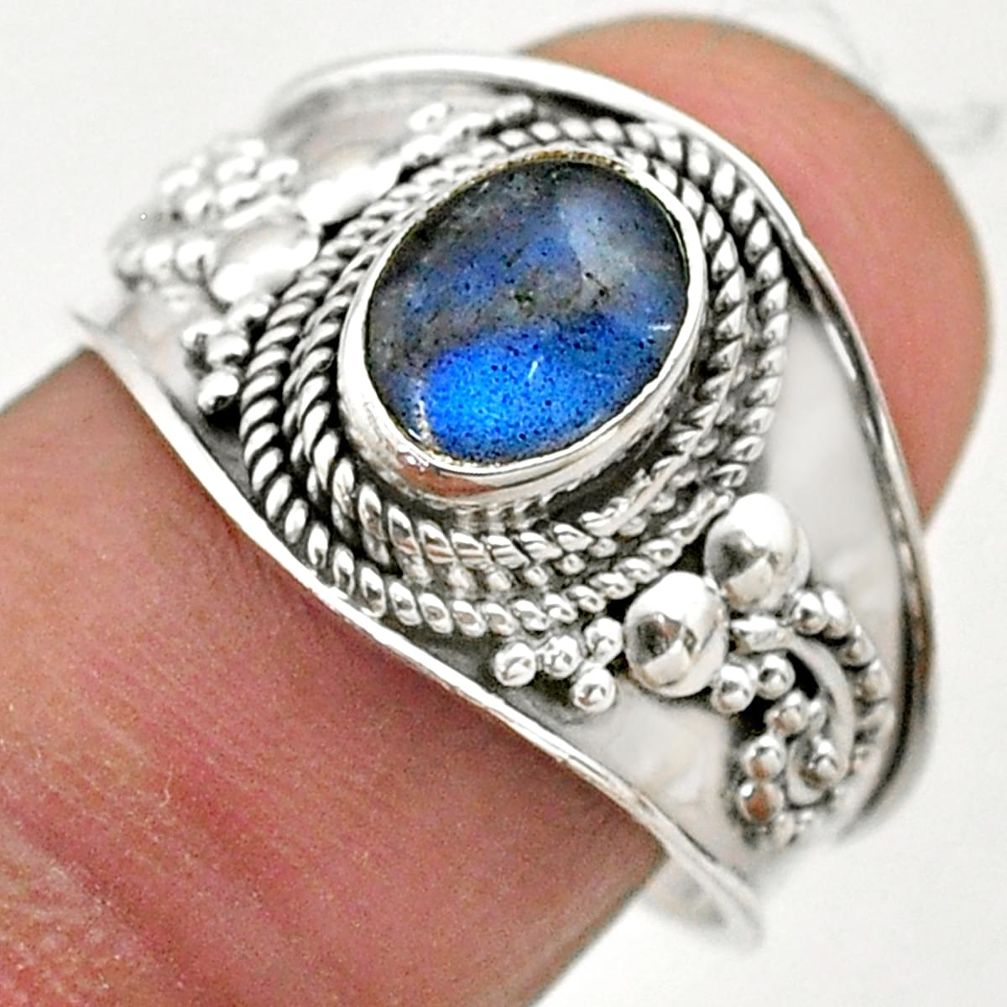 2.17cts solitaire natural blue labradorite oval 925 silver ring size 8.5 t75732