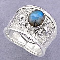 1.86cts solitaire natural blue labradorite oval 925 silver ring size 6.5 t93720