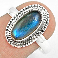 4.26cts solitaire natural blue labradorite oval 925 silver ring size 8.5 u27766