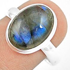 5.03cts solitaire natural blue labradorite oval 925 silver ring size 8.5 u27865