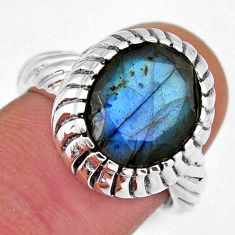 5.09cts solitaire natural blue labradorite oval 925 silver ring size 7.5 y34857