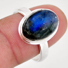 6.40cts solitaire natural blue labradorite oval 925 silver ring size 8.5 y64137