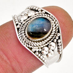 2.09cts solitaire natural blue labradorite oval 925 silver ring size 7.5 y72610