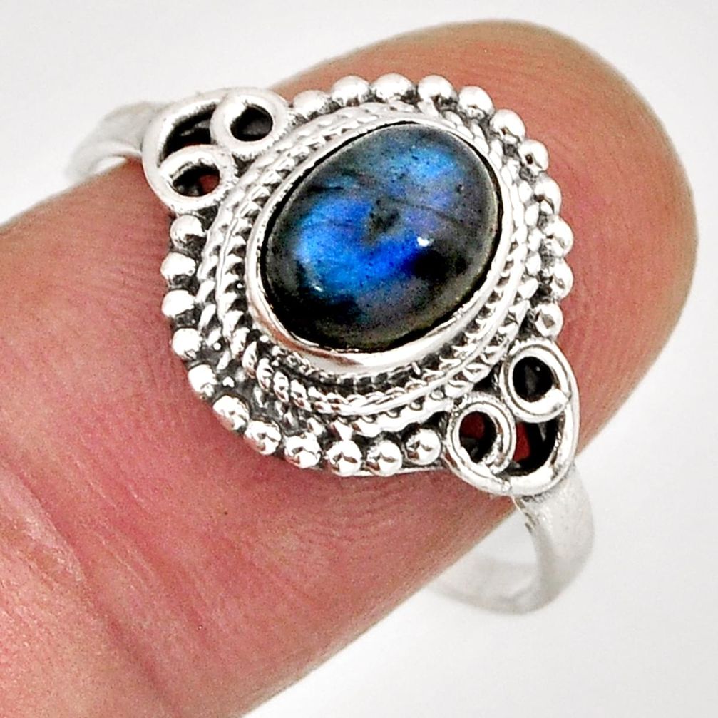 2.17cts solitaire natural blue labradorite oval 925 silver ring size 9.5 y75938