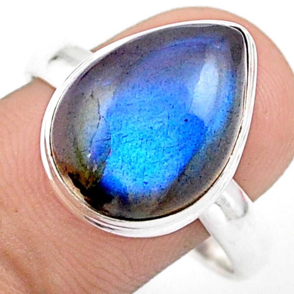 9.65cts solitaire natural blue labradorite pear 925 silver ring size 11 u12285