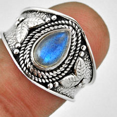 2.02cts solitaire natural blue labradorite pear 925 silver ring size 6 n37824