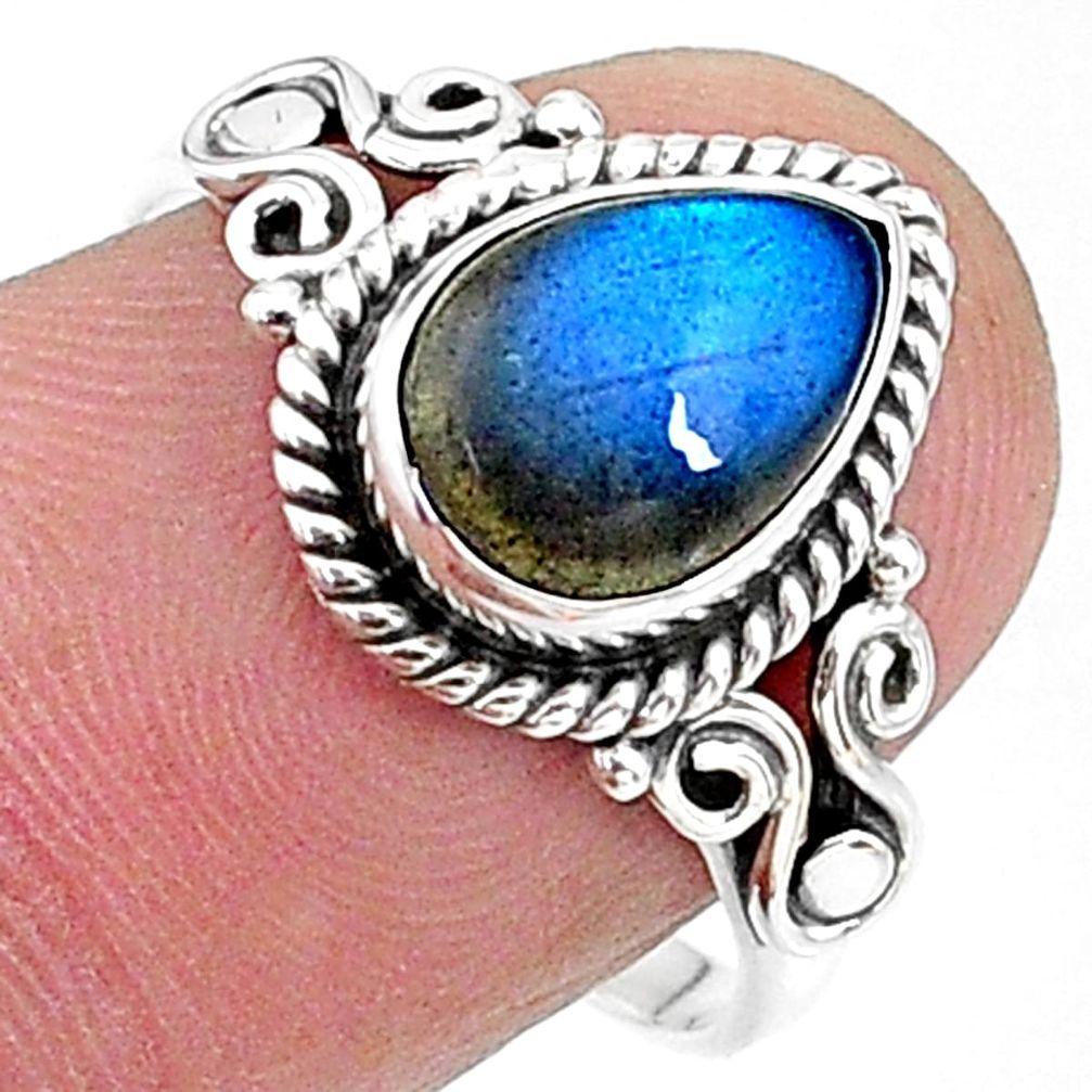 2.44cts solitaire natural blue labradorite pear 925 silver ring size 8 t15832