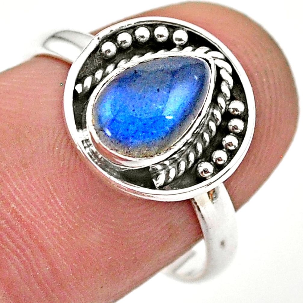 2.61cts solitaire natural blue labradorite pear 925 silver ring size 8 t28420